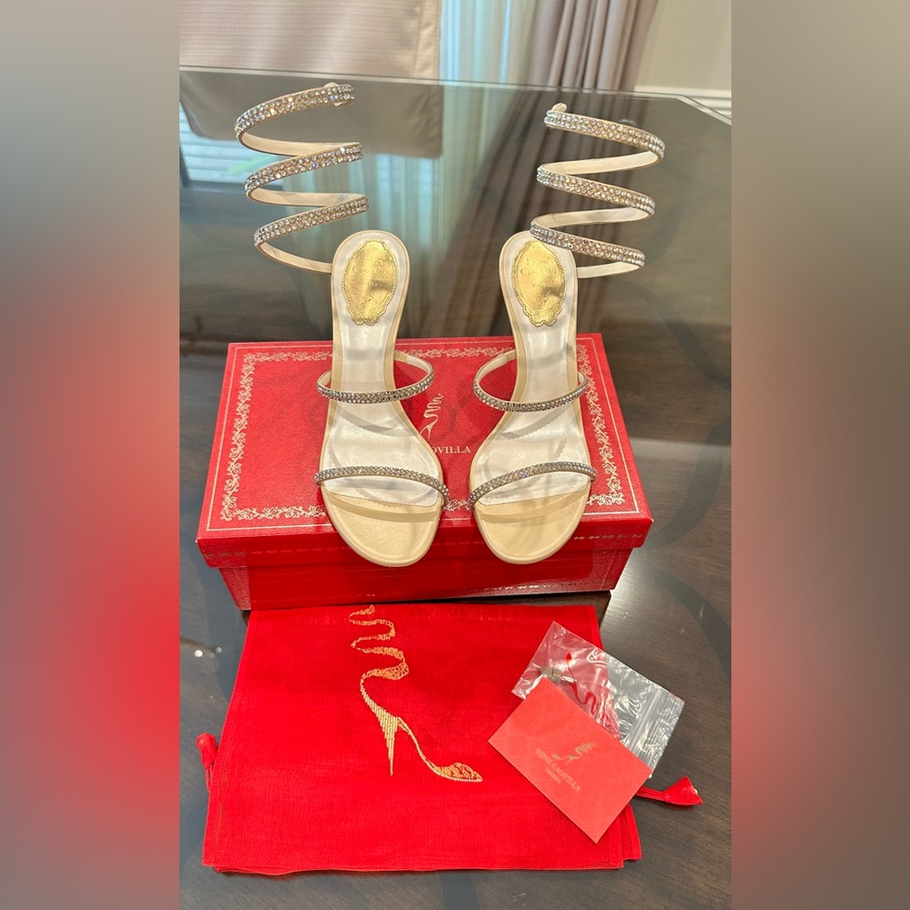 Rene Caovilla Cleo Crystal Wrap Around Sandals; Beige; Sz. 37; BNIB